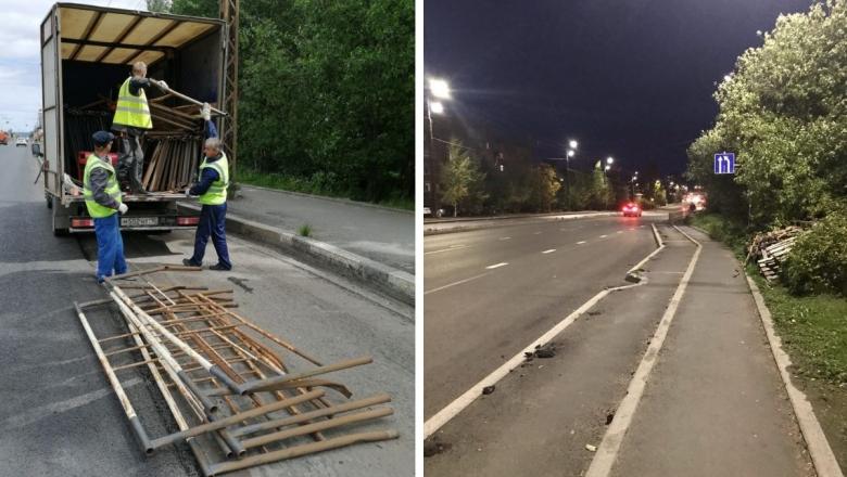 На улице Чапаева срезали двойные ограждения, которые мешали пешеходам